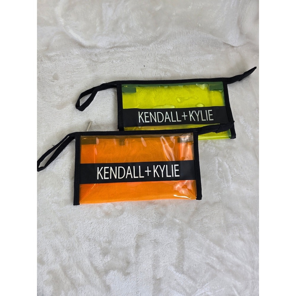 Kendall Kylie Set of 2 Neon Clear Cosmetic Bags Pouch Makeup Travel Organizer